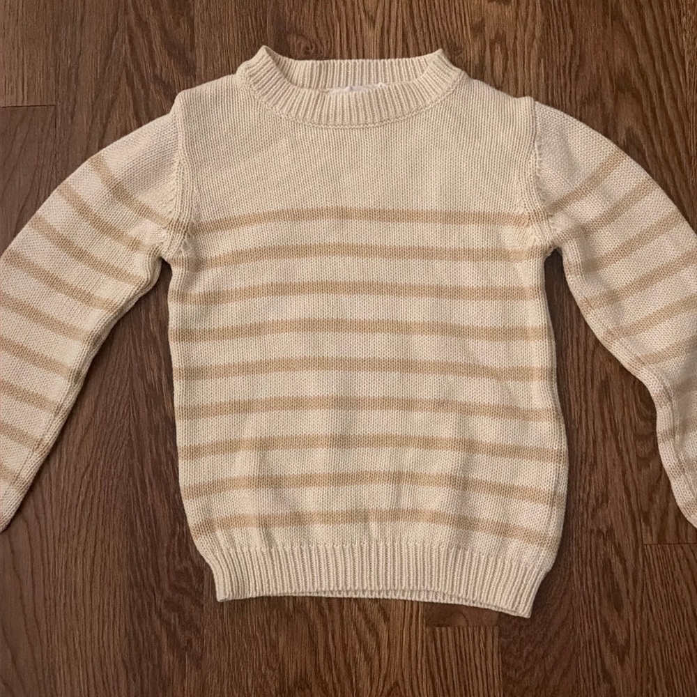 Minnow Unisex Cream & Tan Stripe Sweater - size: 5/6